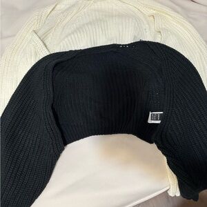 Cropped Black/White Knit Sweater - Women's